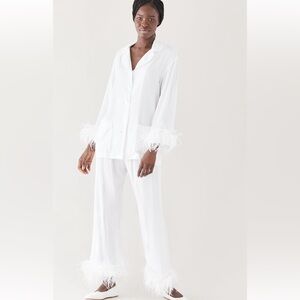 Sleeper Pajama Set with Feathers- White